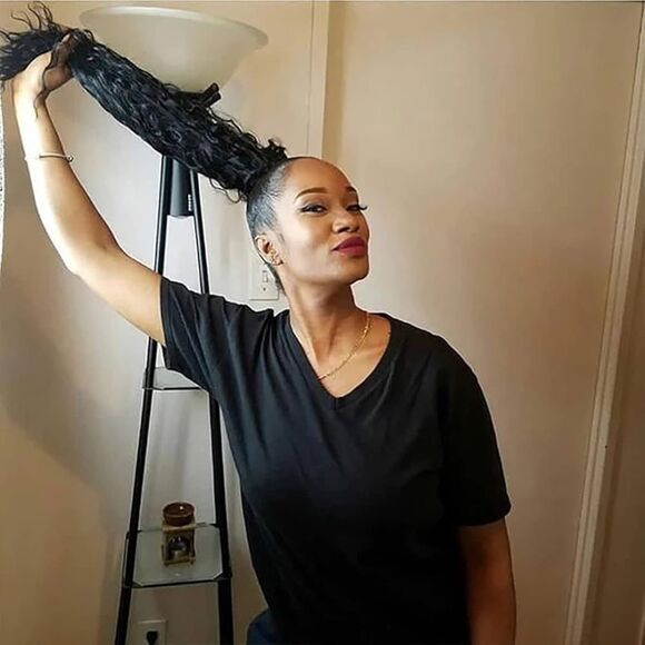 Ponytail Extension,black 100% Human Hair Drawstring Corn Wave 22” 3C Curly Wavy - Picture 6 of 6